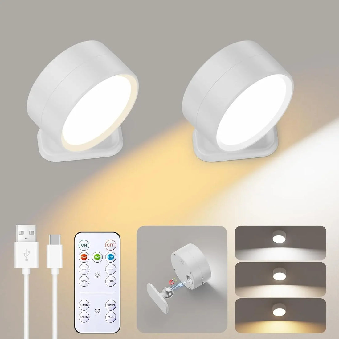 Lampa ścienna ORBIT 360° z pilotem i kablem USB-C